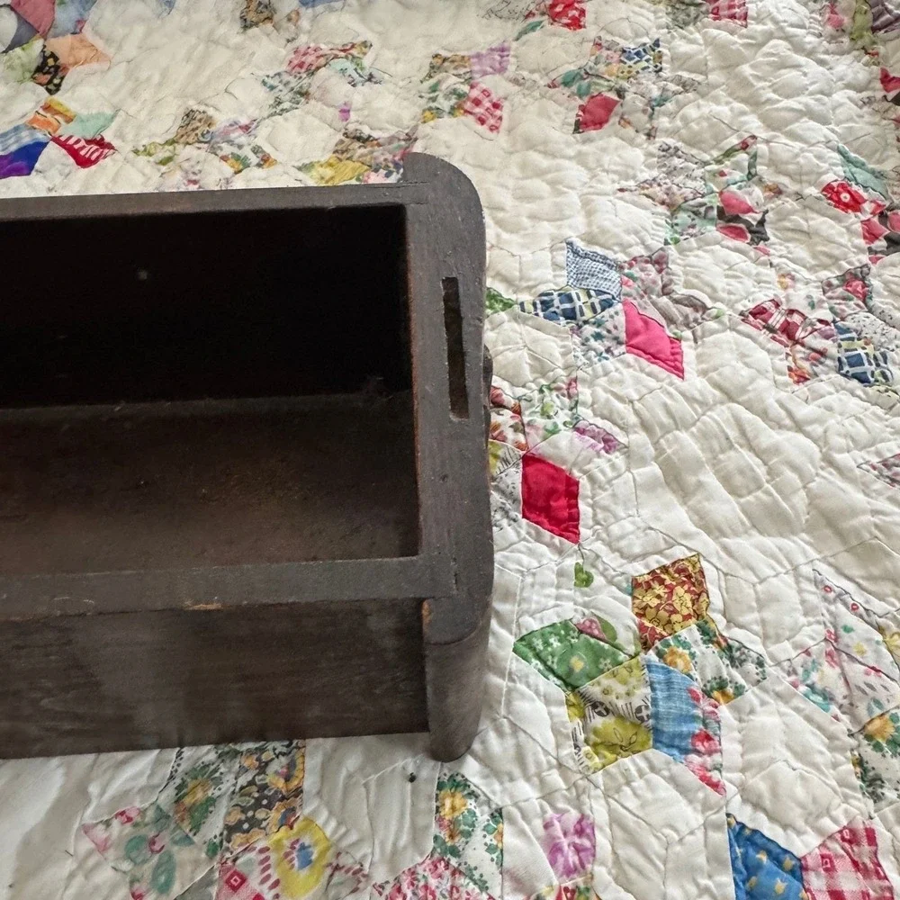 Antique Hand Carved Primitive Wood Drawer Storage Box Rustic Branch Handle 16in